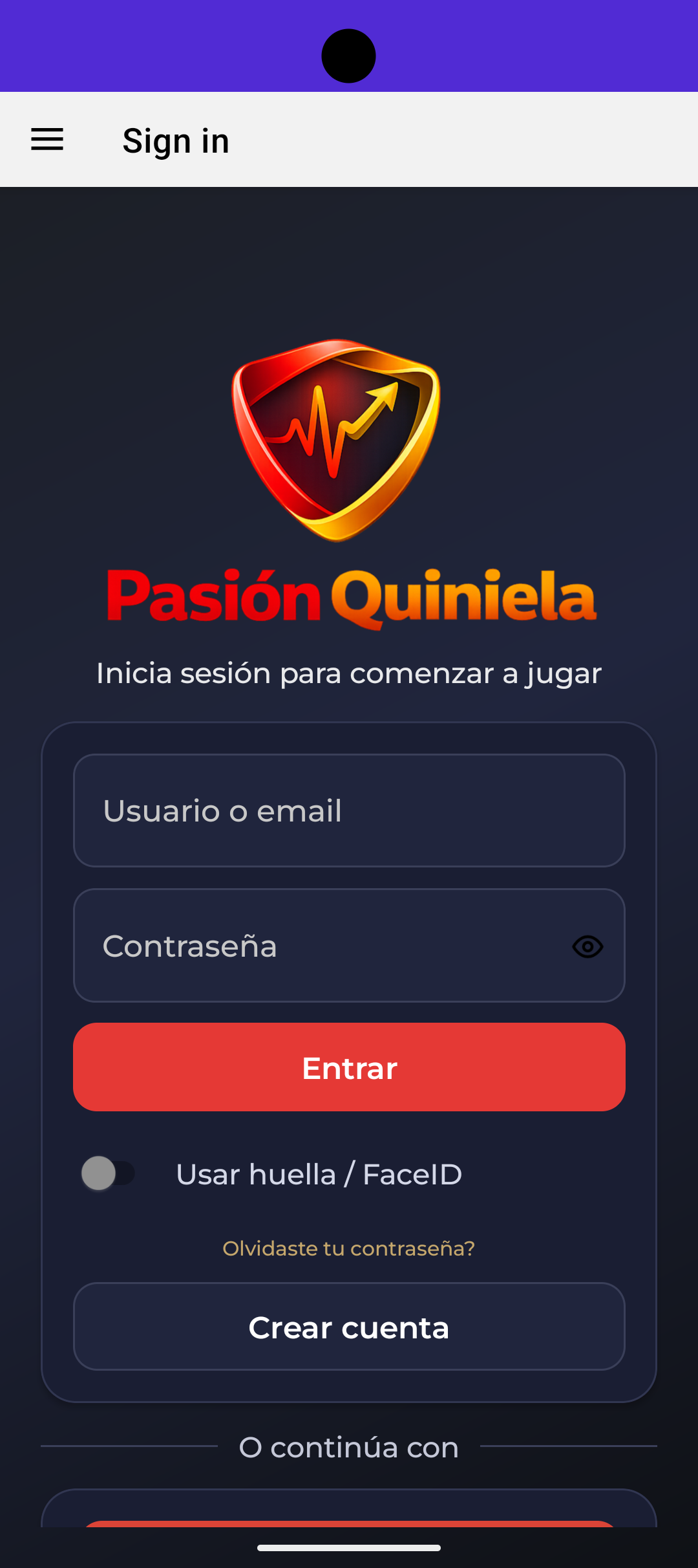 Pantalla adicional de la app en Android telefono